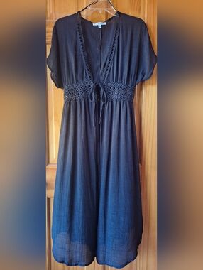 Love Tree Black Crochet-Waist V-Neck Swim Cover Up Large